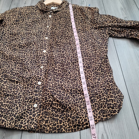 J. Crew Women's Cheetah Animal Print Long Sleeve Button Down Top XL Black Brown - Picture 7 of 8